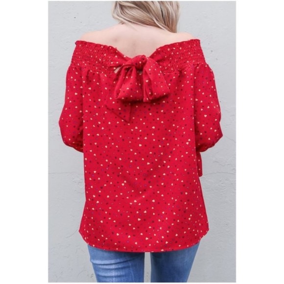 01 Boho off shoulder heart print Blouse Top - Picture 3 of 4
